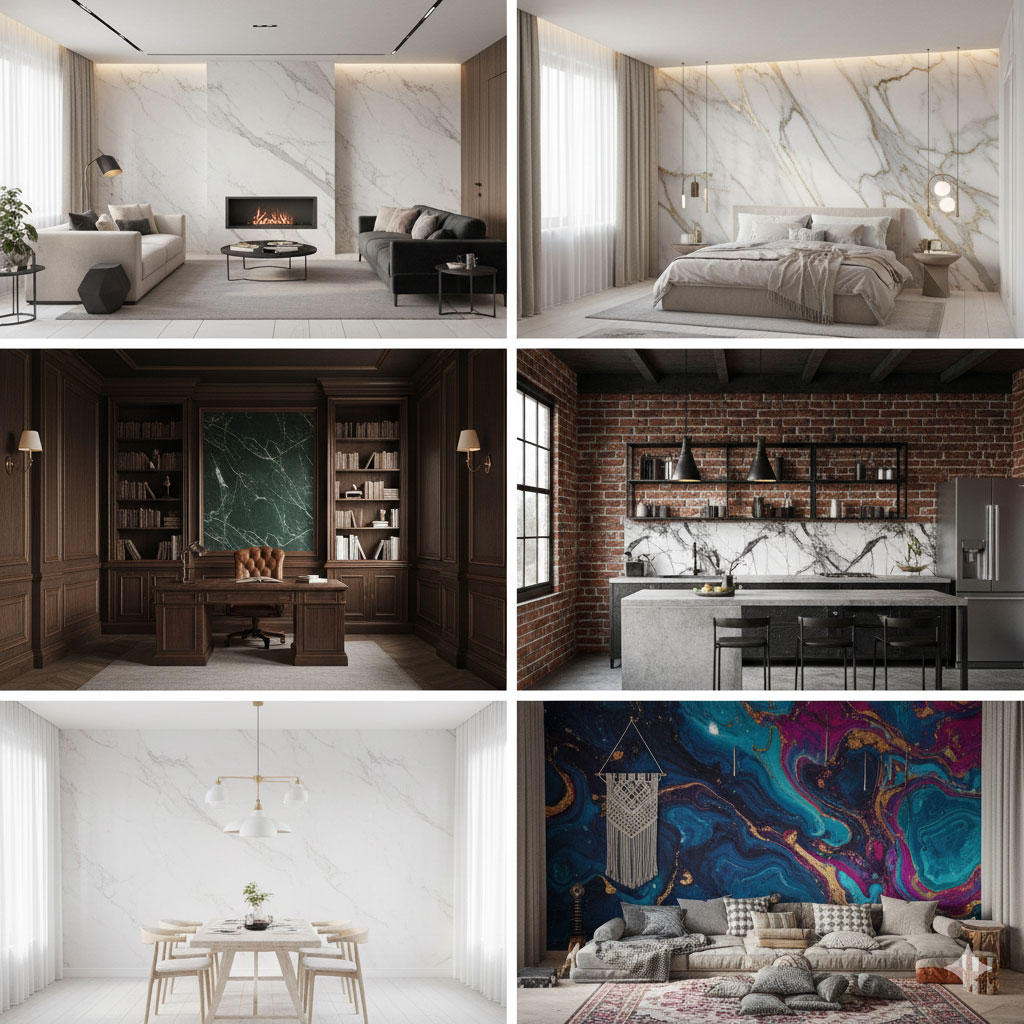 استفاده از طرح های مرمر در انواع سبک های از مدرن تا کلاسیک - از اسکاندیناوی تا بوهمینایی