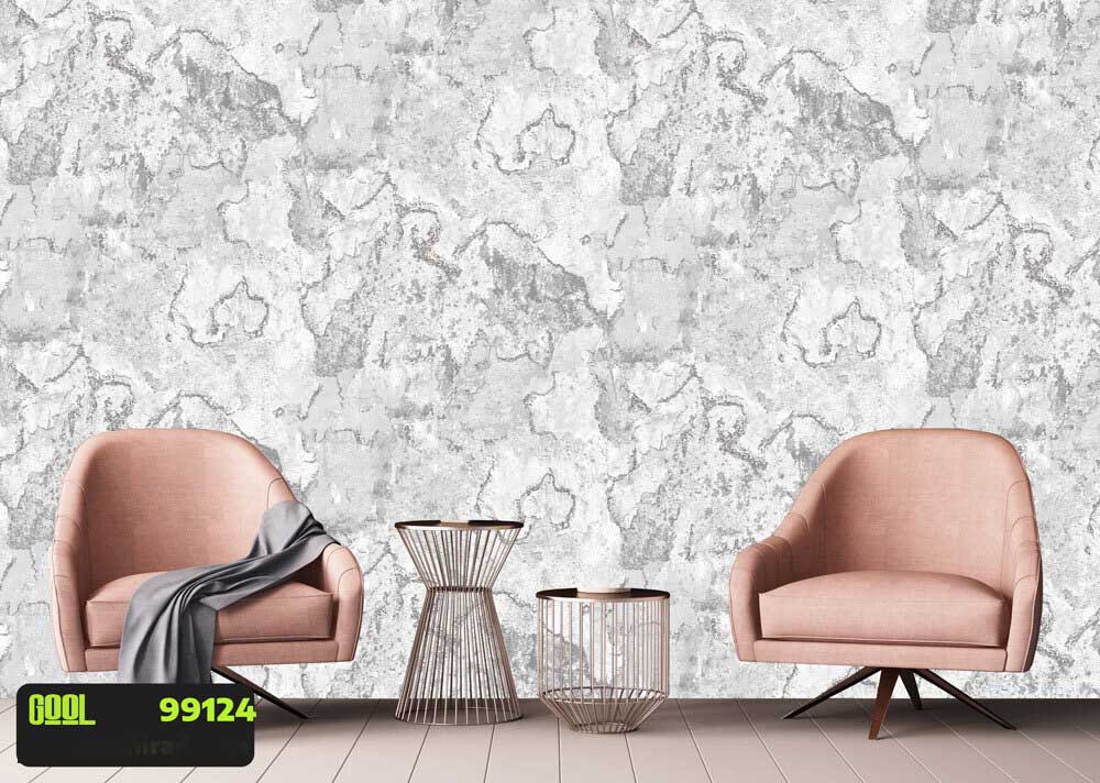 کاغذ دیواری پتینه خاکستری نقرهای دیوار تلویزیون