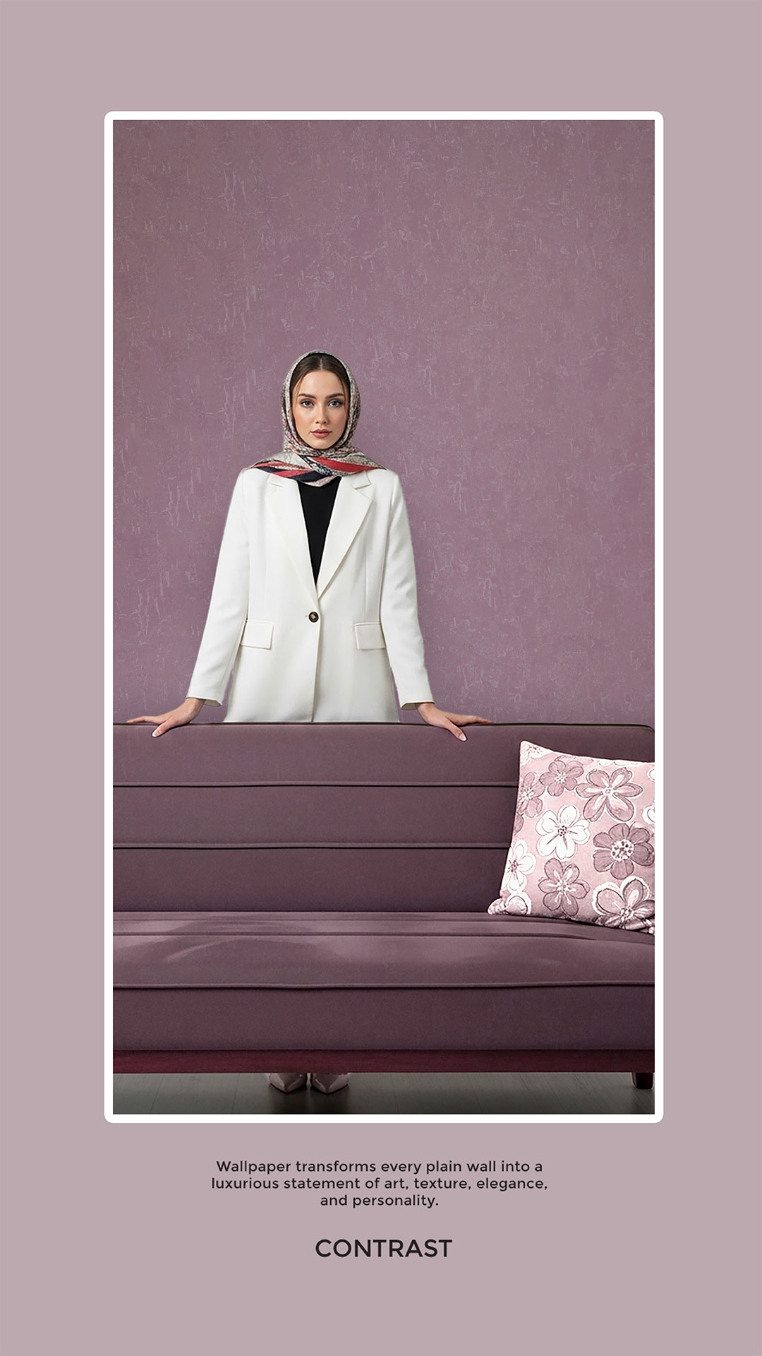 کاغذ دیواری بنفش خاص و لوکس کد 8010 از آلبوم کانتراست دیار دکور، مناسب دیوار شاخص پذیرایی