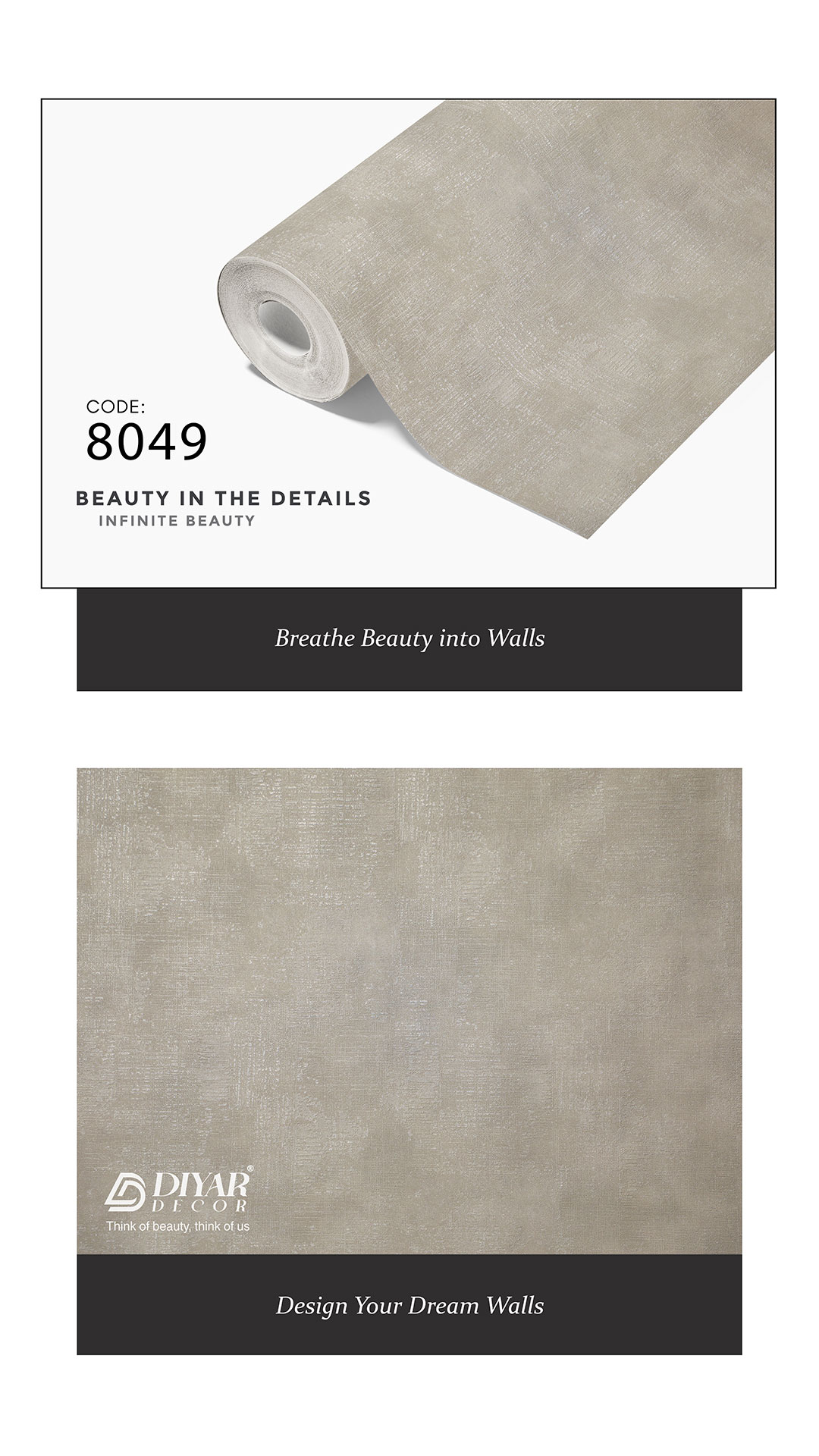 کاغذ دیواری طوسی مدرن کد 8049 از آلبوم کانتراست، بهترین انتخاب برای طراحی مینیمال و دفاتر کاری