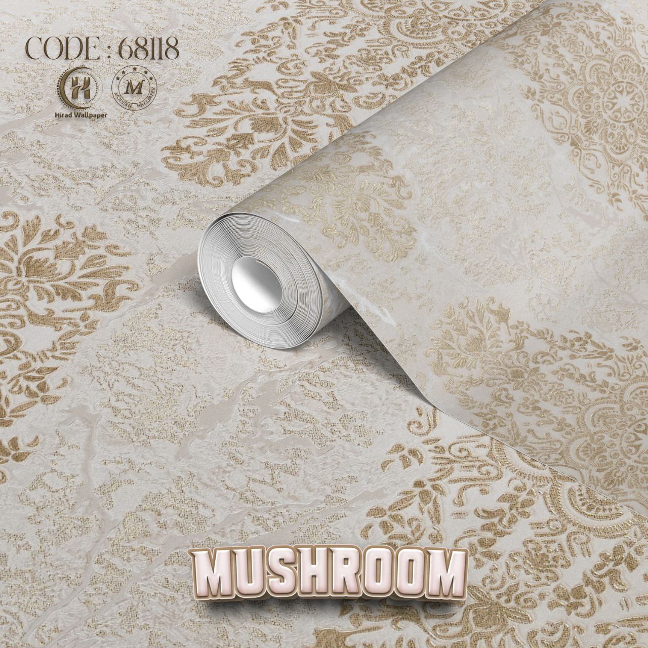 کاغذ دیواری ماشروم ، کد 68118 ، داماسک طلایی کرم