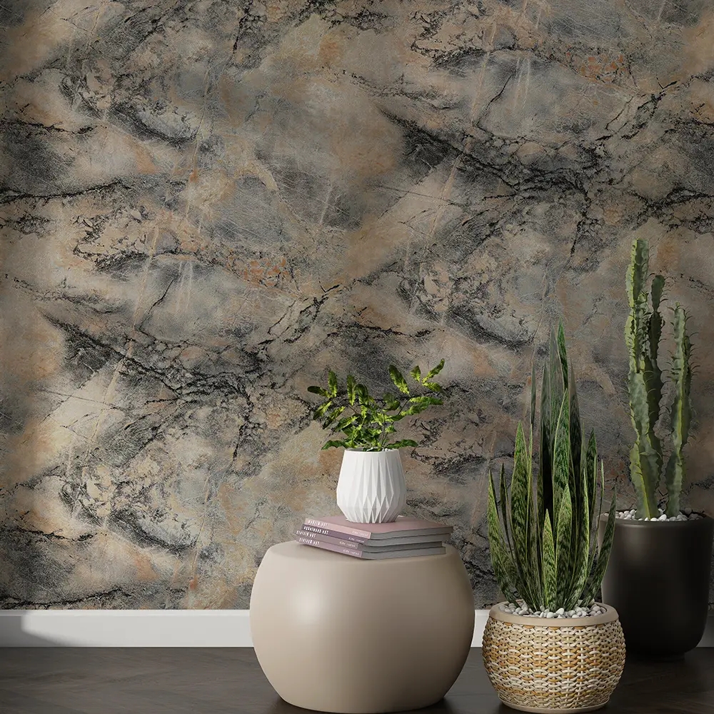 طرح سنگ تیره و استفاده از کاغذ دیواری در بخشی از خانه