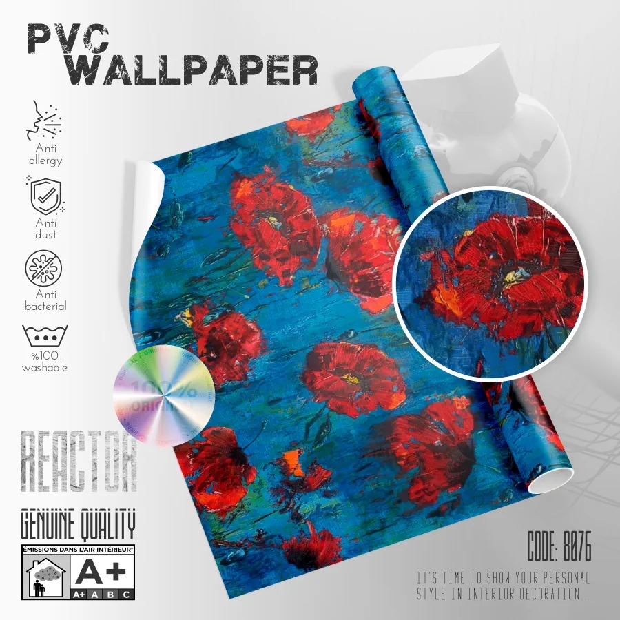 کاغذ دیواری راکتور با طرح گلدار قرمز رنگ